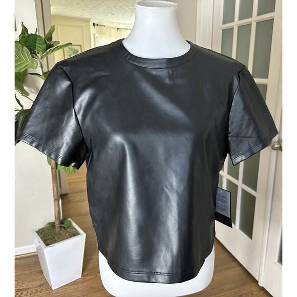 Bagatelle Tops - Bagatelle Collection Faux Leather Black Short Sleeve Top Size M Minimalist